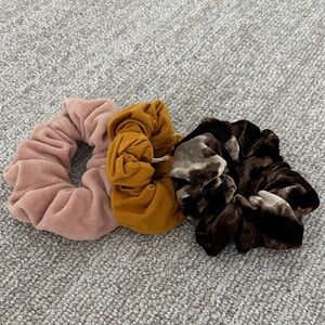 Northern Belle Set of Three Scrunchies blush Pink Mustard Brown hair scrunchies